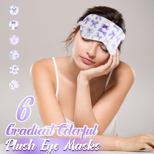 Cuffbow 6 Pack Fuzzy Sleep Masks Plush Eye Mask,Bow,Purple - Image 4
