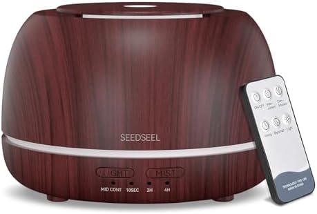 SEEDSEEL 300ML Essential Oil Diffuser, Aromatherapy Diffuser with Remote Control, 4 Timers, 7-Color LED Light and Waterless Auto-Off for Room, Bedroom, Home by SEEDSEEL