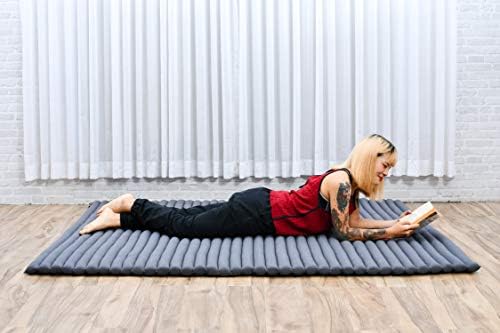Leewadee - Foldable Floor Mattress - Japanese Roll Up Futon -Trifold Tatami Mat- Guest Floor Bed - Camping Mattress - Thai Massage Mat, Kapok Filled, 75 x 57 inches, Anthracite - Image 2