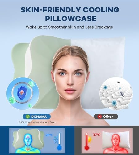 DONAMA Cervical Pillow for Neck and Shoulder Pain Relief, Cooling Contour Memory Foam Pillow, Dual-Height Ergonomic Neck Support Pillow for Side Back Stomach Sleepers with Removable Pillowcase - Image 3