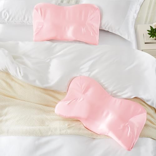 P Pothuiny Pink Satin Cervical Pillow Case Cover 1-Pack with Zipper - Image 4