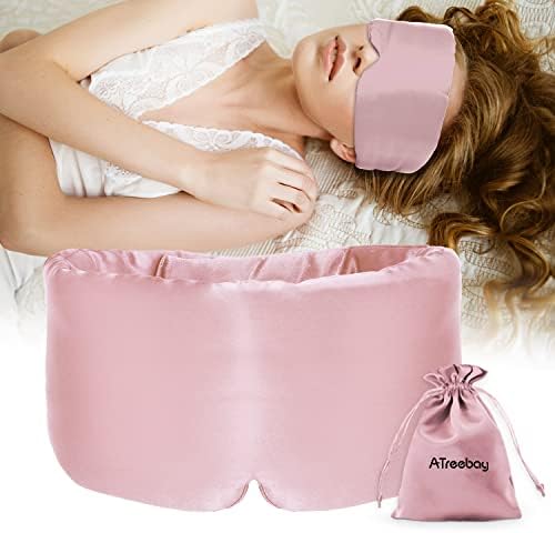 Silk Sleep Mask for Women Men, Mulberry Silk Eye Sleeping Mask & Blindfold with Adjustable Strap, Blackout Eye Cover for Sleep Travel Yoga Nap, Large Size, Light Plum by ATreebag