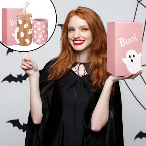 Blushtier 3 Pcs Halloween Ghost Gifts Pink Tumbler Cup Sleeve Gifts Box - Image 5