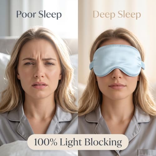 [1 Pack] QSYW Sleep Masks, Satin Eye Mask for Sleeping - Silky Eye Masks Bulk with Storage Bag & Elastic Strap, Light Blue - Image 5