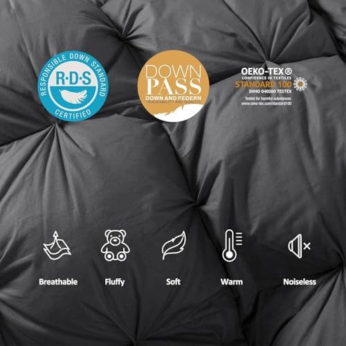 Luxurious Heavyweight Goose Down Feather Fiber Comforter Duvet Insert, Exquisite Gray Pinch Pleat Design, Super King 120 x 120, Premium Baffle Box 100% Egyptian Cotton, 85 oz Fill Weight - Image 5