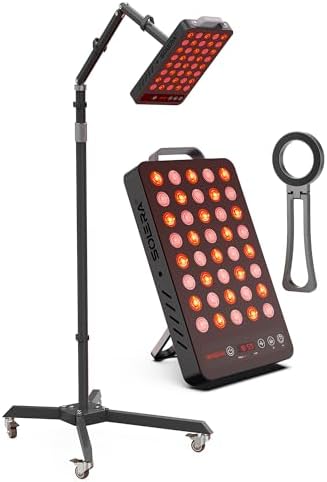 SOLRA Near Infrared Red Light Panel with Magnetic Mount and Floor Stand 660nm 850nm Dual Wavelength LED Wellness Lamp Zero EMF Black by SOLRA