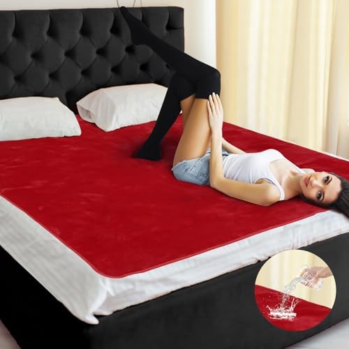Tisancy Waterproof Blanket and Stain Proof, Queen Size 80'' x 60'' Double Side Leakproof Reversible Sherpa Flannel Fleece 3 Layer Lightweight Red Blanket, Absorbs 50oz - Image 3