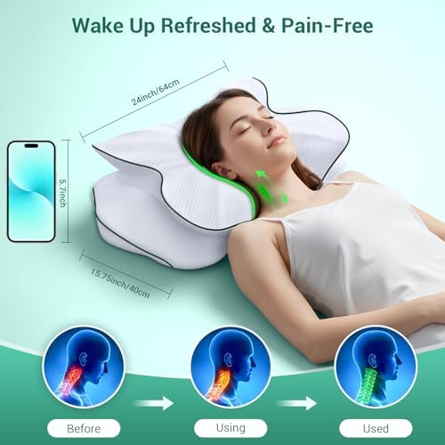 AZBESTPRO Memory Foam Cervical Pillow for Neck Support & Pain Relief, Butterfly Ergonomic Design – 24×15.75×5.7 Inches, Removable 100% Polyester Pillowcase, Suitable for Side & Back Sleepers (Green) - Image 2