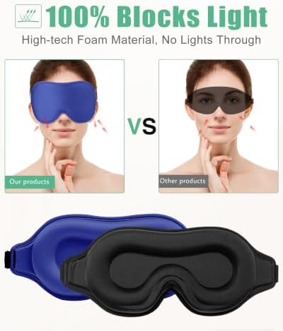 BeeVines 3D Contoured Sleep Mask, Blackout Eye Masks (Black & Blue) - Image 3