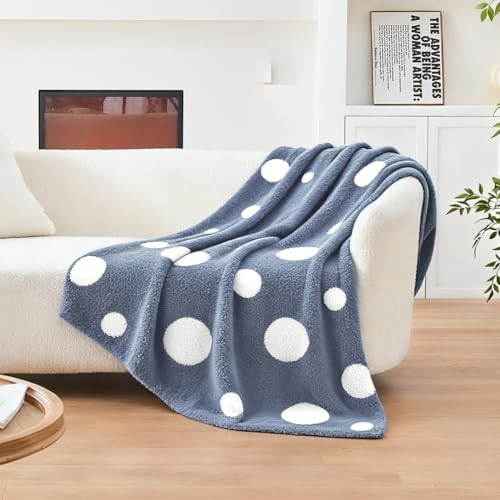 CozeCube Reversible Knitted Throw Blanket,Dusty Blue White Polka Dot60 x80 - Image 4