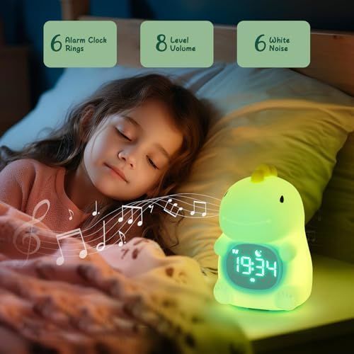 Kids Alarm Clock, Ok to Wake Clock for Kids, Toddlers Night Light Clock for Bedroom, Dinosaur Alarm Clock with Sleep Training and Sound Machine, Birthday Gift for Boys Girls Children - Image 5