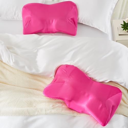 P Pothuiny Hot Pink Satin Cervical Pillow Case Cover 1-Pack with Zipper - Image 3