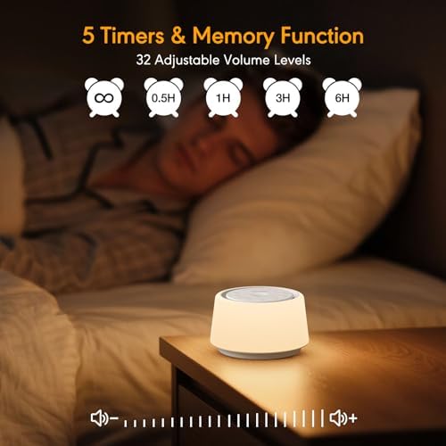 White Noise Machine with Night Light, 30 Soothing Sounds Portable Sound Machine for Baby and Adults, 10 Color Night Light, 5 Timer Options, Memory Function,Compact for Travel (White) - Image 5