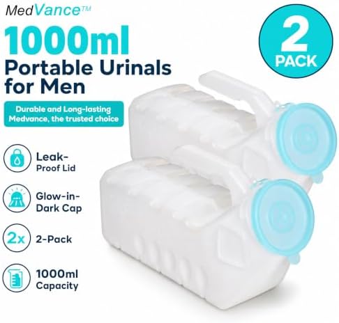 MedVance Urinals for Men 1000ml, Spill Proof Glow in the Dark Lid, 2 Pack - Image 2