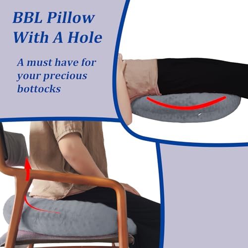 BBL Pillow After Surgery for Butt Sleeping, Brazilian Butt Lift Pillow Post Surgery Recovery for Sitting Sleeping Driving Donut Pillow for Woman Lumbar Back Cushion Seat Foam (Grey) - Image 6