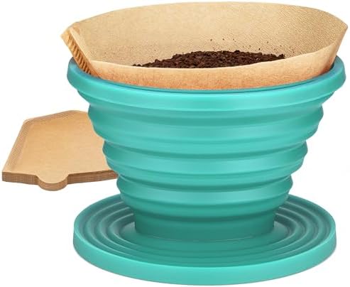 COLETTI Sierra Camping Pour Over Coffee Dripper — Collapsible Pour Over Coffee Dripper — Includes Pack of Paper Filters [Teal, Pack of 1] by COLETTI