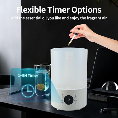 Top Fill Humidifiers for Bedroom, 4.0L Tank Cool Mist Humidifiers for Large Room, 40H Runtime, Plants with 9H Timer, Auto Shut-Off,Quiet Ultrasonic Humidifier with 360° Nozzle for Baby Nursery - Image 3