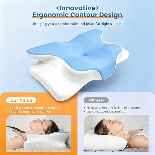 Cooling Neck Support Pillow, Adjustable Cervical Memory Foam for Pain Relief, Odorless Ergonomic Orthopedic Bed Pillows for Side Back Stomach Sleepers, Cozy Sleeping (Blue) - Image 2