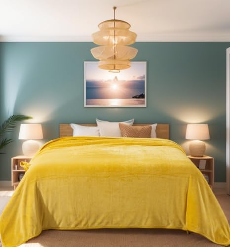 Fleece Blankets for All Season - Premium Lightweight Anti-Static Throw for Twin/Twin XL Size Bed Extra Long Soft Brush Fabric Warm Sofa Thermal Blanket 66" x 90"(Yellow) - Image 2