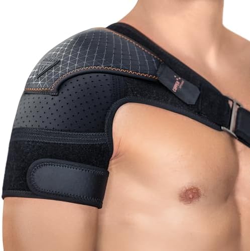 FIGHTECH Rotator Cuff Shoulder Brace for Men and Women - 2 Sizes - Shoulder Support - Pain Relief - Copper Black - Large - Fits Most Men - Bicep 12-17" by FIGHTECH
