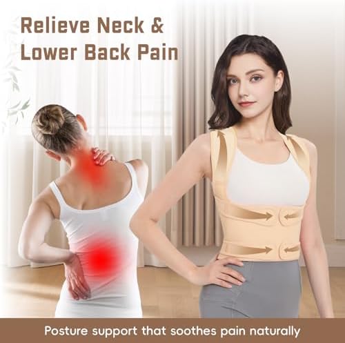 Posture Corrector for Women & Men, Adjustable Back Brace Shoulder Straightener, Full Back Support for Upper & Lower Back Pain, Hunchback, Scoliosis Relief (Medium, Beige) - Image 3