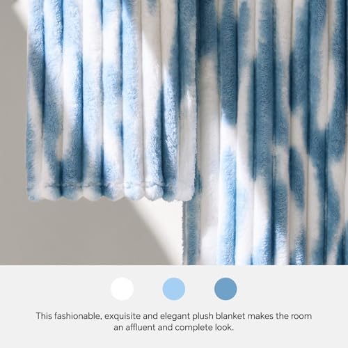 BEDELITE Ribbed Fleece Throw Blanket for Couch, Blue&White, 50"x60" - Image 3