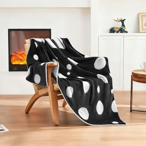 CozeCube Reversible Knitted Throw Blanket, Black White Polka Dot, 50"x60" - Image 6