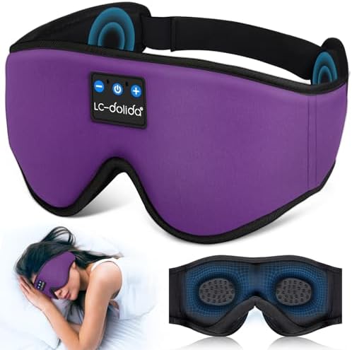LC-dolida Sleep Headphones, Sleep Mask Bluetooth Wireless Music Eye Mask, Sleeping Headphones for Side Sleepers Sleep Mask with Bluetooth Headphones Ultra-Thin Stereo Speakers Perfect for Sleeping by LC-dolida