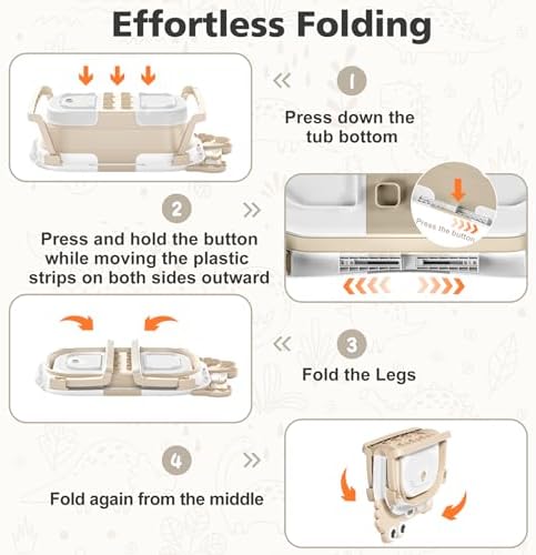 MoreFeel Collapsible Baby Bathtub for Newborn with Thermometer & 1 Hooded Towel & 1 Soft Floating Cushion,Portable Travel Bathtub with Drain Hole, Durable Foldable Baby Tubs for Infants to Toddler - Image 5