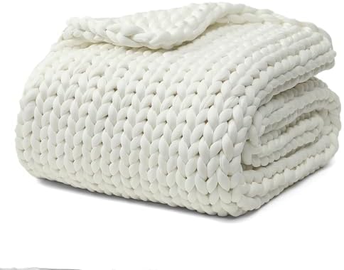 YnM Cooling Chunky Throw Blanket, Medium-Weight, Hand Knitted, Skin Friendly, Ventilated and Breathable, Machine Washable, Home Décor Piece for Couch, Sofa and Bed (White, 50x70 Inch) by YNM