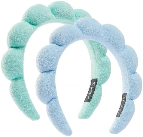 Ztomine Spa Terry Cloth Face Washing Headband Combo - Set of 2 Puffy Makeup Headbands for Facial Care (Blue + Turquoise) by Ztomine