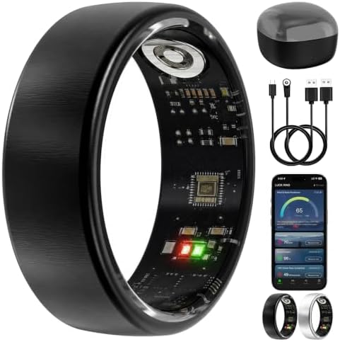 Smart Ring Wearable Health Metrics Monitor, Black, Size 12 by Emakefun
