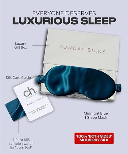 SUNDAYSILKS™ Exclusive Mulberry Silk Sleep Mask | Soft Eye Covers, Blackout Sleeping Mask for Women & Men | Silk Eye Mask for Sleep, Travel, and Relaxation | Antifaz para Dormir [Midnight Blue] - Image 4