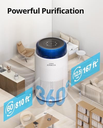 COWAY Air Purifiers for Home up to 810 ft², HEPA and Carbon Filter for Smoke, Allergies, Pet Dander, Odor, AQI Monitor, Auto Mode, Timer, Filter Indicator, Night Light, 2yr Warranty, Airmega 100 White - Image 3
