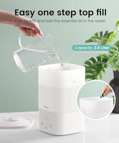 Pharata Humidifiers for Bedroom Home, 3.5L Top Fill Air Cool Mist Humidifiers for Baby Large Room Indoor Plants Nursery, Night Light, White - Image 2