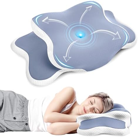 Cervical Pillow for Neck Pain Relief, A Cozy Night’s Sleep Ortho Memory Foam Bed Pillow, Neck and Shoulder Support for Side, Back & Stomach Sleepers, Lumbar Comfort Design (Blue/WHT) by Unknown