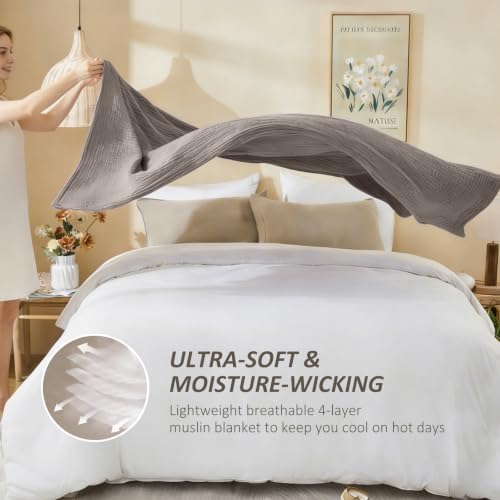 EMME Cotton Muslin Queen Blanket Bed Layering Bedspread Coverlet Breathable Gauze Soft Lightweight Blankets (Heather Brown, 90"x90") - Image 6