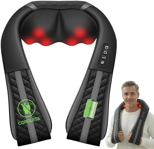 Snailax Cordless Neck Massager with Heat, Rechargeable Shiatsu Neck Back Massager for Pain Relief Deep Tissue, 4D Knead Shoulder Massager Pillow, Gifts/Presents for Mom, Dad, Black by Snailax