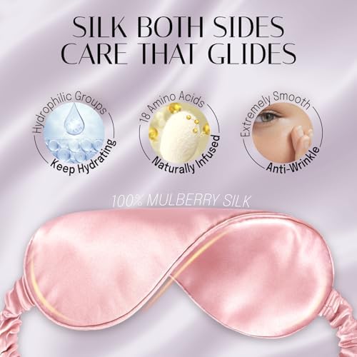 OLESILK Silk Sleep Mask, 100% Mulberry Silk Eye Mask for Sleeping, Double Layer Filling and Elastic Strap, Travel and Nap, Soft Eye Cover Eyeshade with Luxury Bag and Ear Plugs, Pink - Image 4