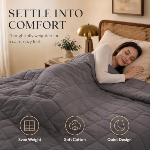 Smart Queen Cooling Weighted Blanket for Adults 15 lbs, 48"x72" Twin Size Heavy Blanket for Sleeping, Soft Breathable Cotton with Glass Beads, Machine Washable, Grey (Fits 120-160 lbs) - Image 2