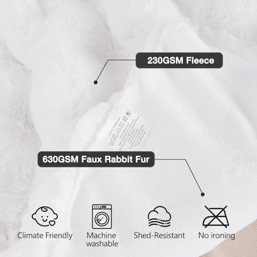 ORINOVA White Faux Rabbit Fur Throw Blanket for Bed Living Room 50x60 Thick Soft Throw Blanket Fluffy Bed Furry Best Housewarming Home Gifts 860 GSM - Image 6