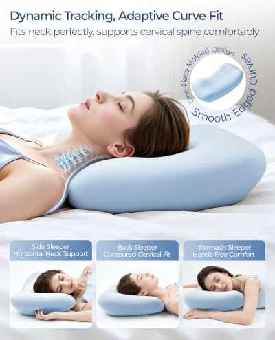 Kayfia Cervical Neck Pillow Side Sleeper Pillow for Neck Pain Relief, Bule - Image 4