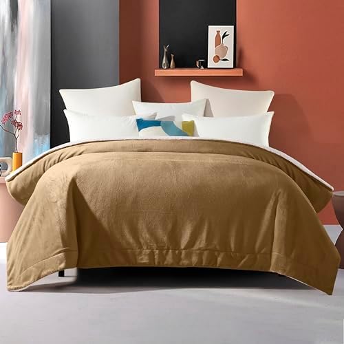 Elegant Comfort Ultra Soft Reversible Flannel Sherpa Blanket - Cozy Silky Fleece Throw for Couch, Bed - Plush Fuzzy Warm Winter Blanket for Gift, Full, Taupe - Image 4