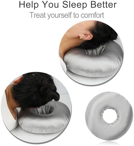 Silky Satin Piercing Pillow Ear Pillows Donut with Hole for Ear Pain CNH Piercing Pain Relief Sleeping Pressure Sore Side Sleepers Smooth Cooling Ear Guard Protector, Silver Gray - Image 3