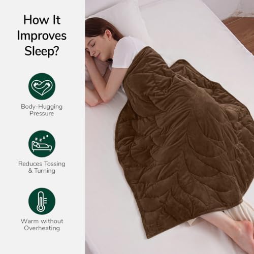 Kaisa Weighted Lap Blanket for Adults, 7 lbs 41" x 53", Leaf Pattern, Brown - Image 3