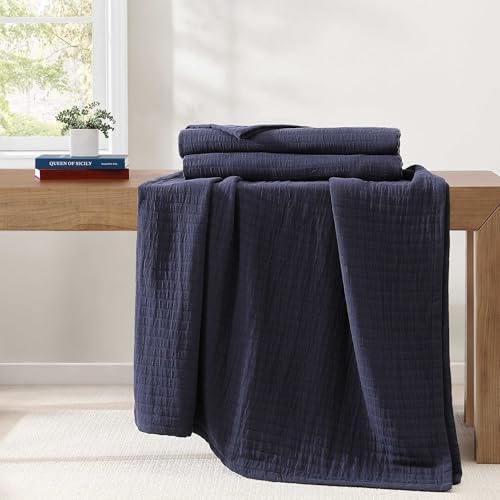 Tommy Hilfiger - Twin Cotton Blanket, Woven Channel Stitched Bedding, Medium Weight Soft Blanket, Anti-Pilling & Fade Resistant, Ideal for Layering, Oeko-TEX Certified (Navy) - Image 3