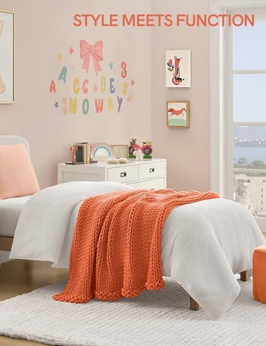 YnM Cooling Weighted Blanket, 100% Cotton Handmade Chunky Knitted Blanket, Weighted Lap, Breathable Heavy Blankets, Machine Washable Throw for Sleep or Home Decor (Orange, 50x60 Inch, 10lbs) - Image 2