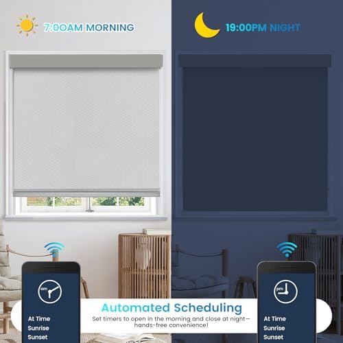 Motorized 100% Blackout Roller Shades – Custom Smart Blinds with Remote Control, Rechargeable Battery or Plug-in Motor, Tuya WiFi Optional, Home & Office Automatic Window Shades (Gray/CH9393) - Image 6
