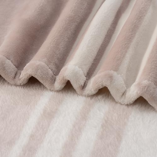 Berkshire Blanket-Classic Heavyweight Soft Printed VelvetLoft® Plush Warm Blanket, Twin Size Soft Fuzzy Blanket for Couch Sofa Bed, Stripe Cream, 60in x 90in - Image 6