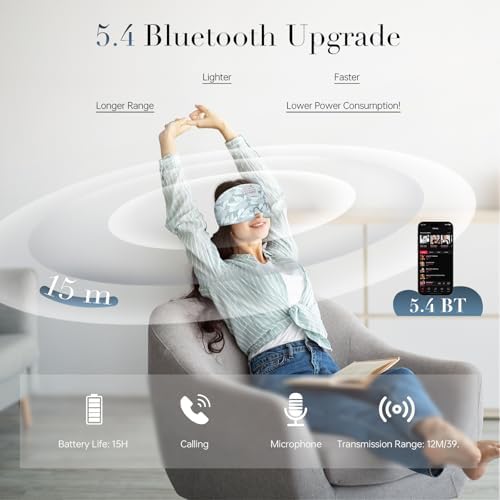 LC-dolida Sleep Mask with Bluetooth Headphones, Extra Large Silk Eye Mask for Sleeping Side Day Sleepers, Sleep Headphones Bluetooth 5.4 for Women Men with Thin Speaker, Blackout, Comfort, Microphone - Image 3